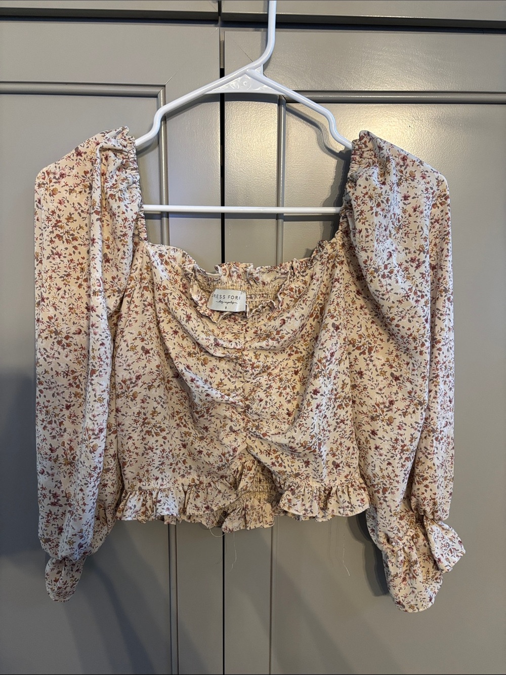 Dress Forum Cream Floral Puff-Sleeve Ruffle Blouse S